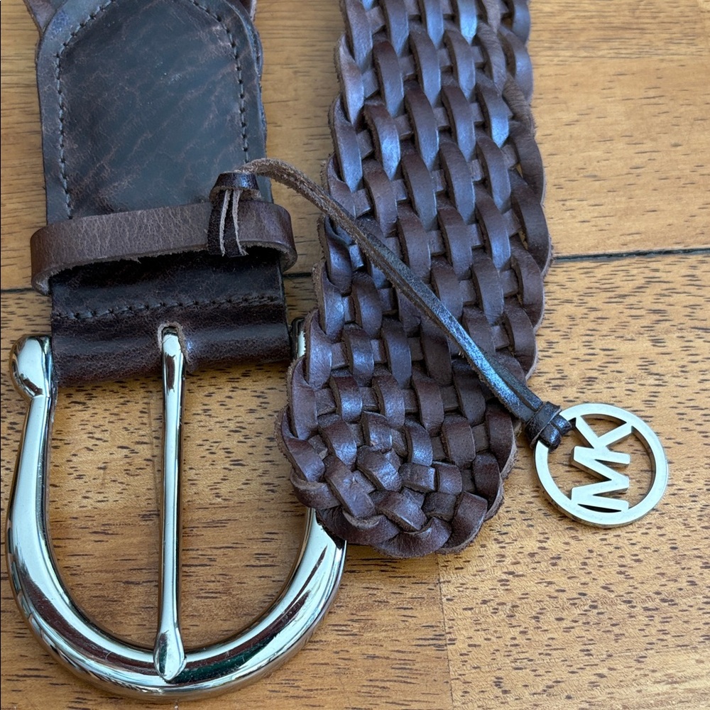 Michael Kors Dark Brown Braided Leather Belt